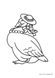 Ausmalbild Ente mit Hut und Kette