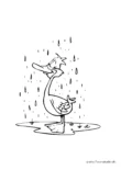 Ausmalbild Ente steht im Regen