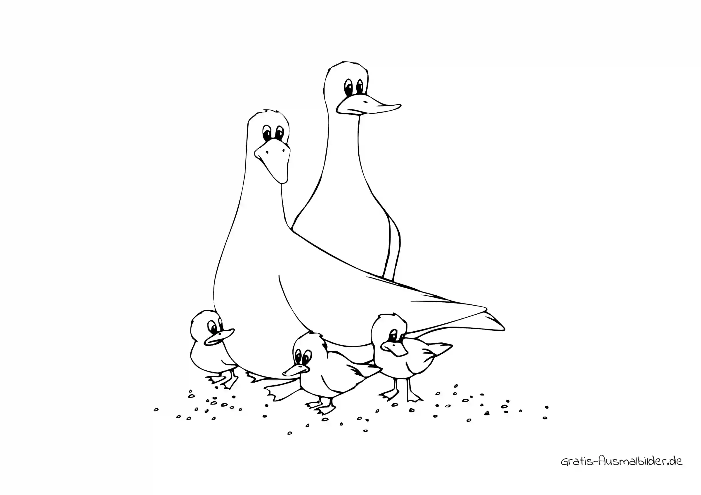 Ausmalbild Enten mit Kindern