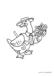 Ausmalbild Gansvater mit Blumenstrauss