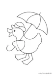 Ausmalbild Lachende Ente mit Regenschirm