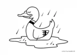Ausmalbild Schwimmende Ente im Regen