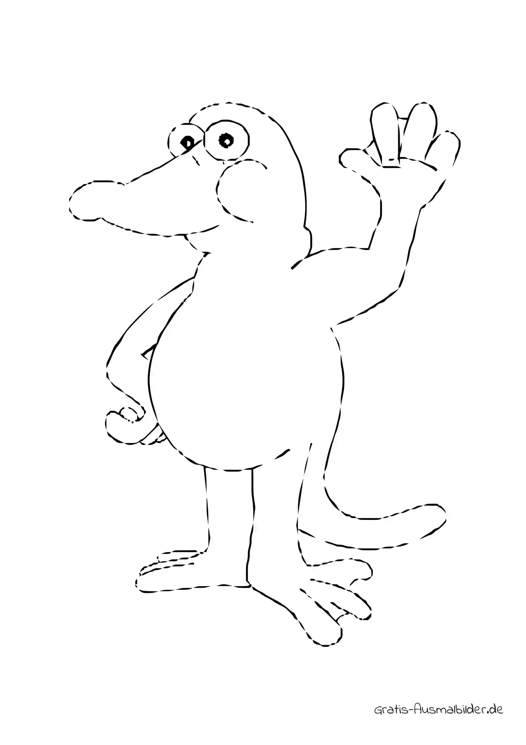 Ausmalbild Winkende Ente mit Händen