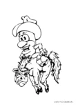 Ausmalbild Bohne reitet auf wütendem Esel