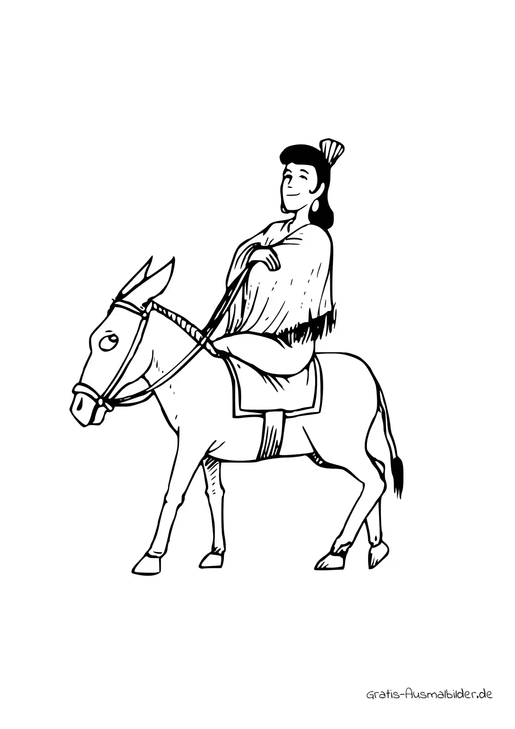 Ausmalbild Elegante Frau reitet auf Esel