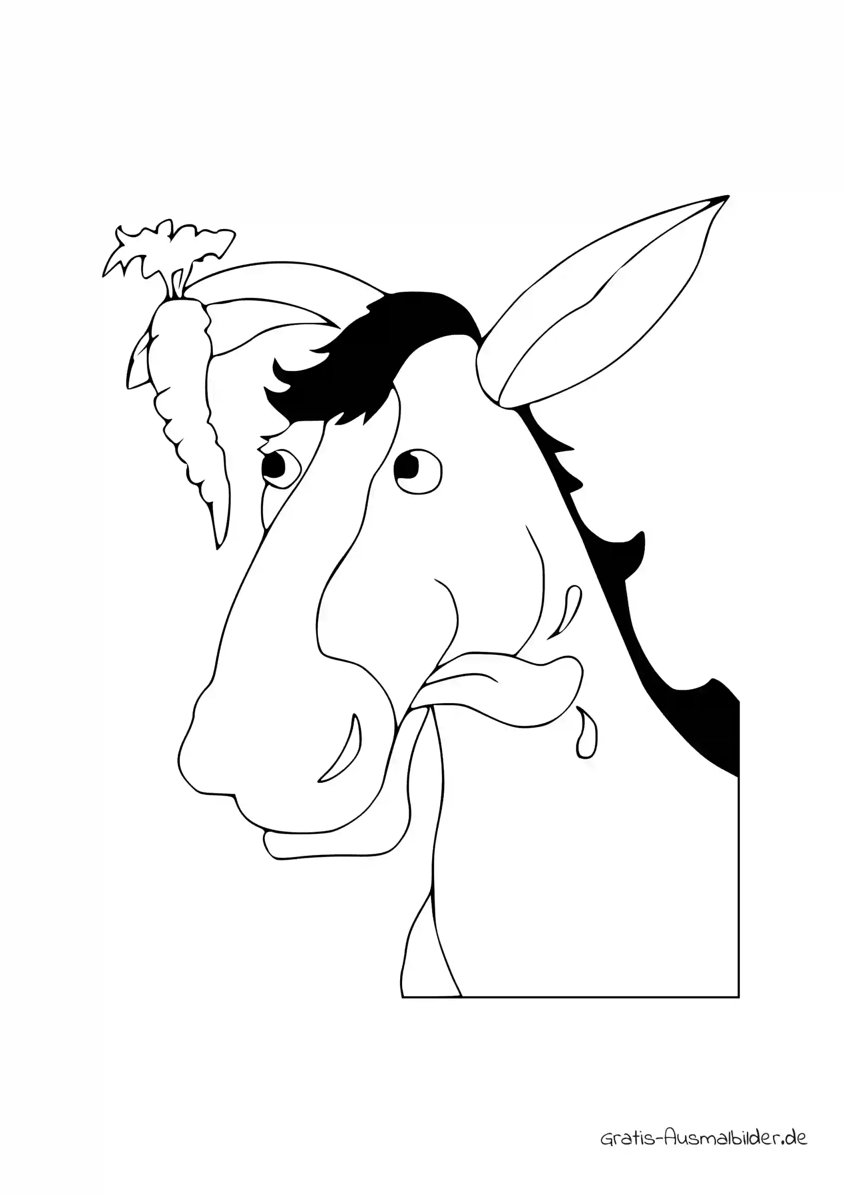 Ausmalbild Esel mit Karotte