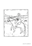 Ausmalbild Frau reitet auf Esel
