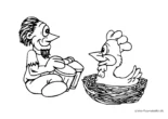 Ausmalbild Mann mit Bongos und einem Huhn