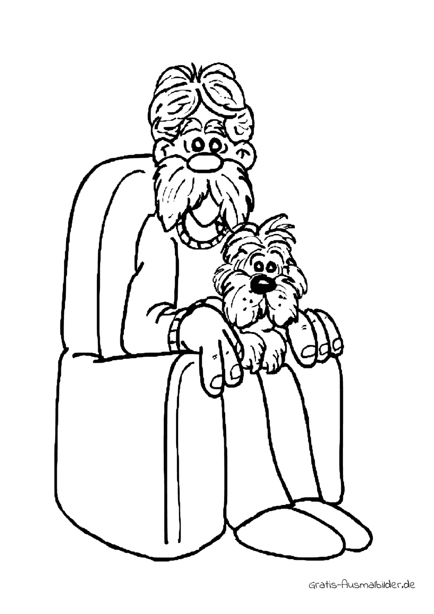 Ausmalbild Alter Mann mit seinem Hund