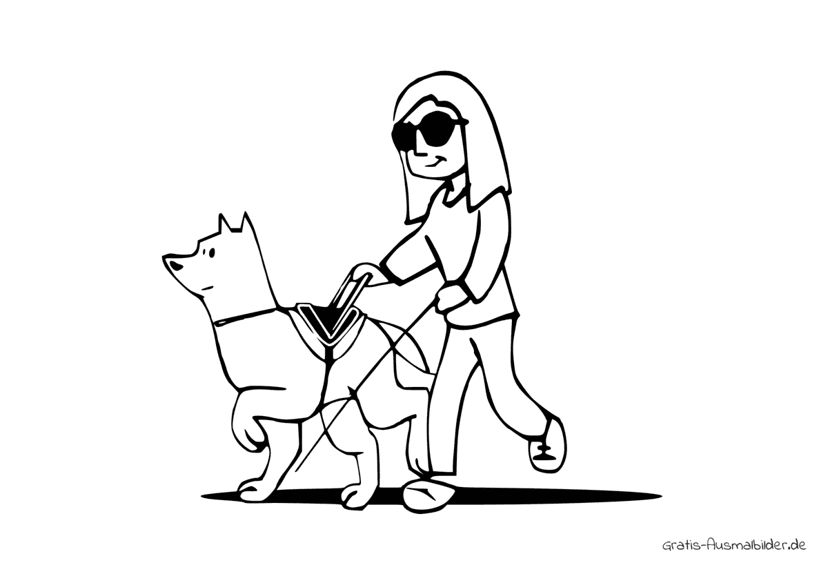 Ausmalbild Frau mit Blindenhund