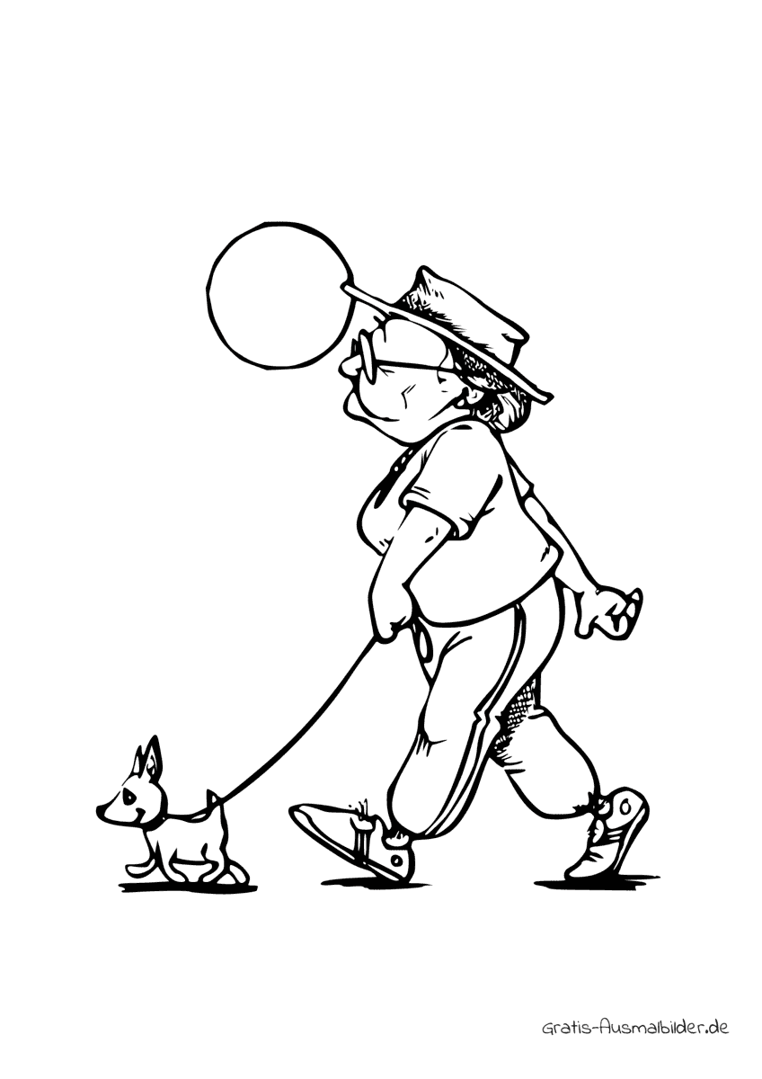Ausmalbild Frau mit kleinem hund