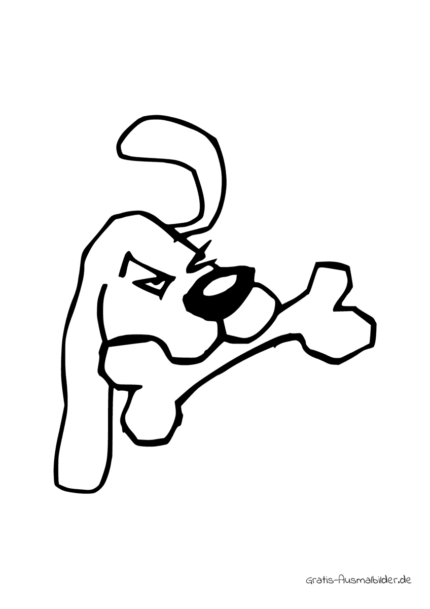 Ausmalbild Grimmiger Hund mit Knochen