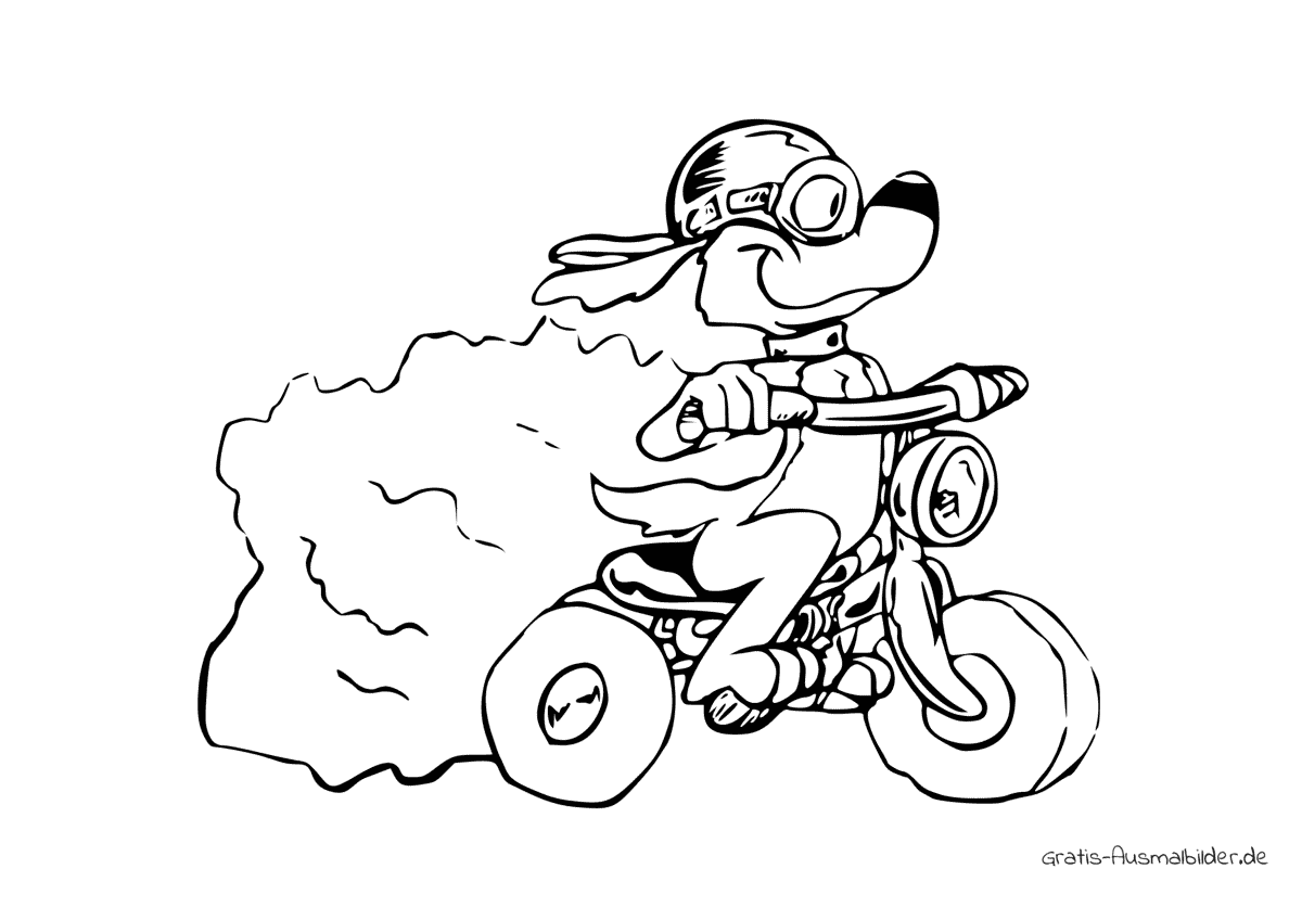 Ausmalbild Hund auf Moped