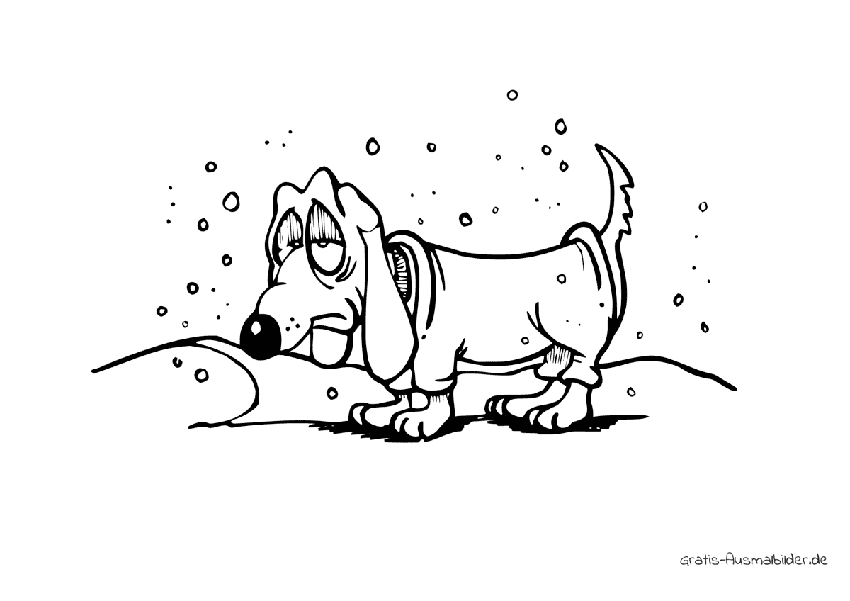 Ausmalbild Hund im Schnee
