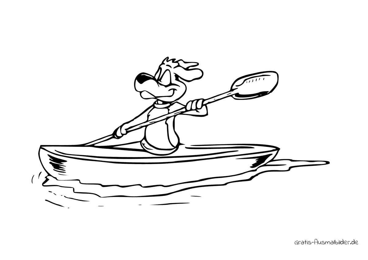Ausmalbild Hund in Kayak