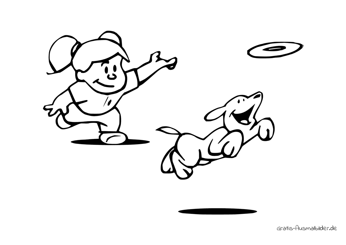 Ausmalbild Hund jagt Frisbee