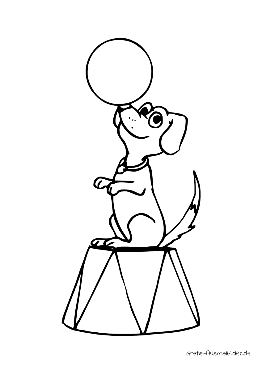 Ausmalbild Hund jongliert einen Ball