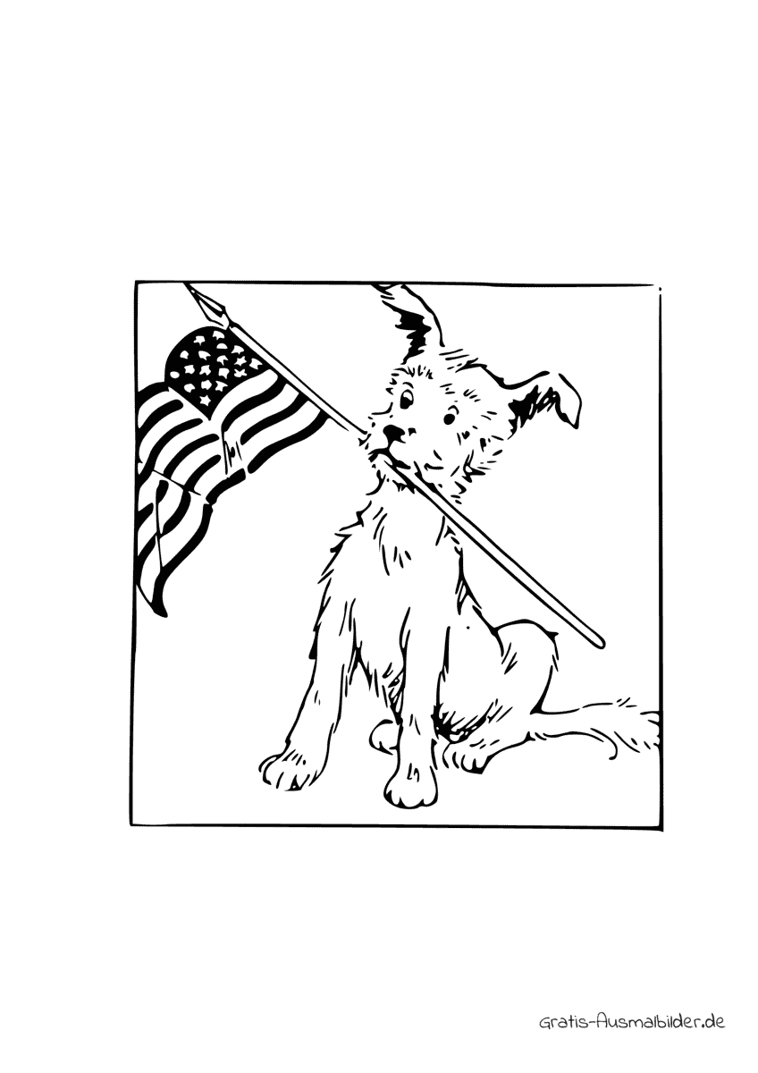 Ausmalbild Hund mit Amerika Fahne