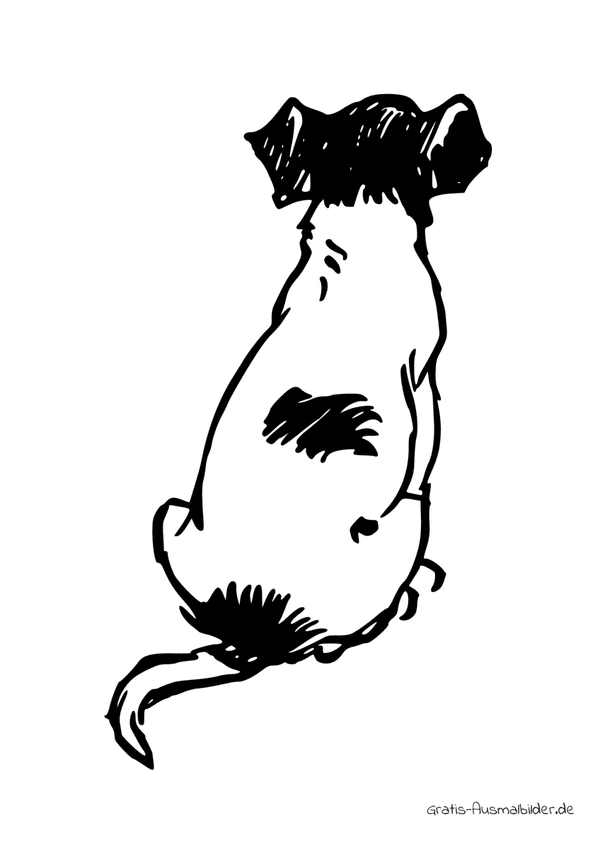Ausmalbild Hund mit Fleck von hinten
