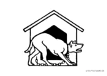 Ausmalbild Hund mit Kette im Haus