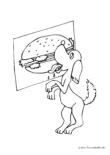 Ausmalbild Hund schleckt Burger ab