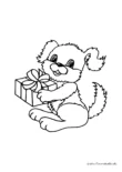 Ausmalbild Kleiner Hund mit Geschenk