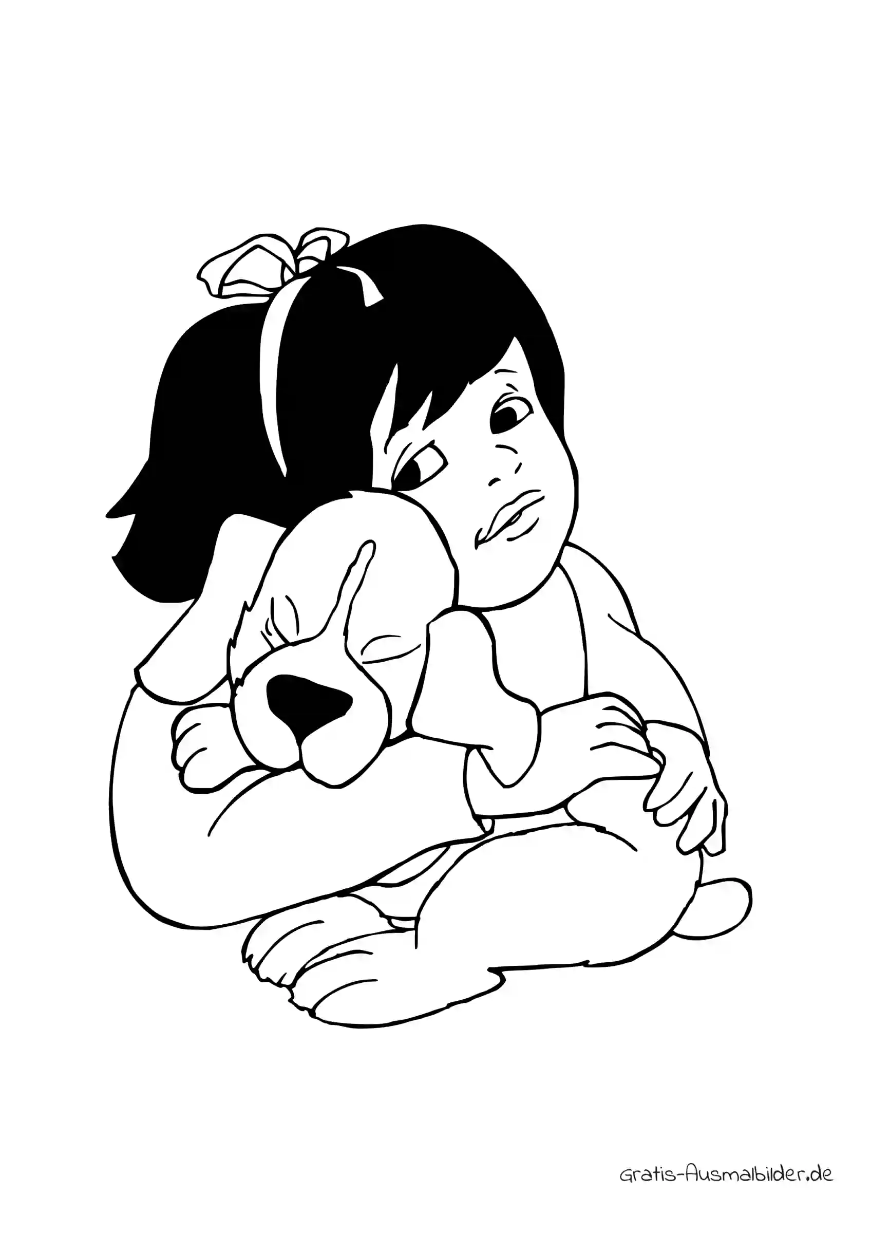 Ausmalbild Mädchen mit kleinem Hund