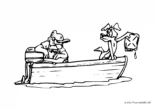 Ausmalbild Mann mit Hund auf einem Boot