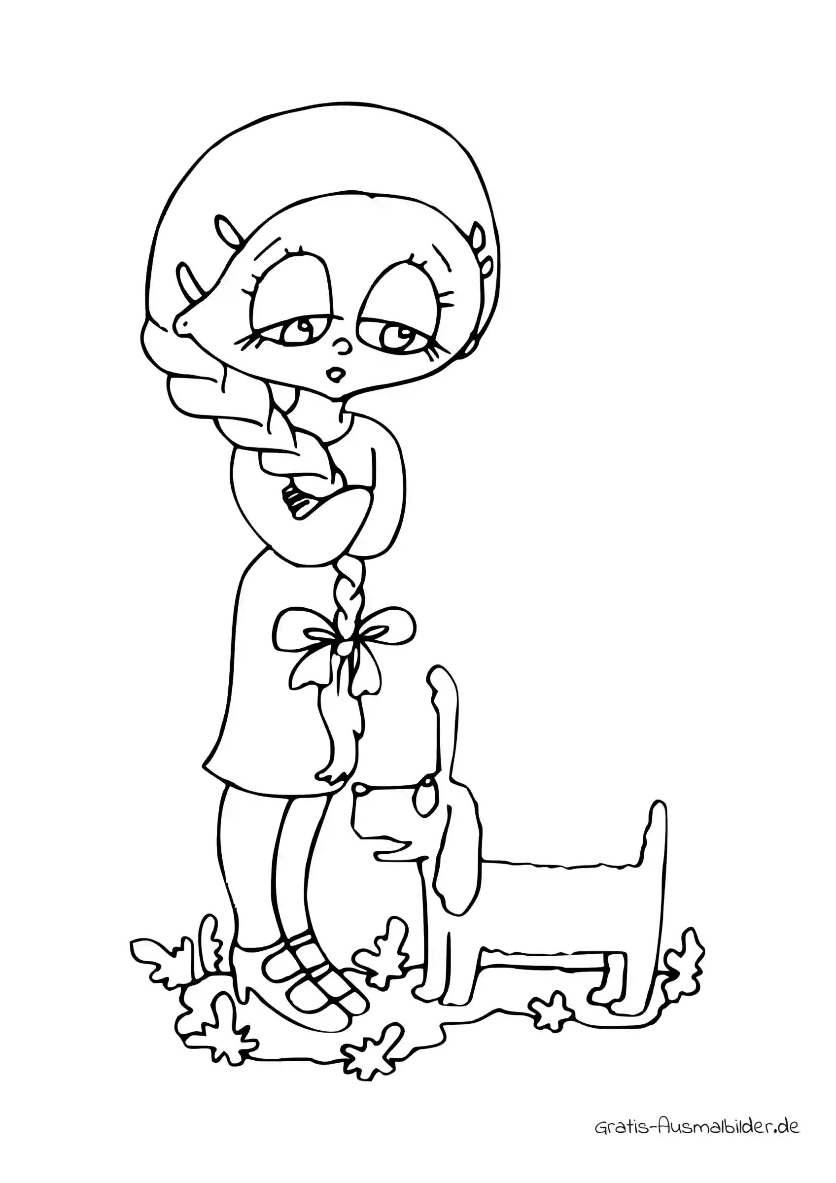 Ausmalbild Müdes Mädchen mit Hund