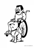 Ausmalbild Rollstuhlfahrer mit Hund