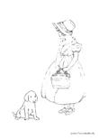 Ausmalbild Süßer Hund mit Frau mit Hut