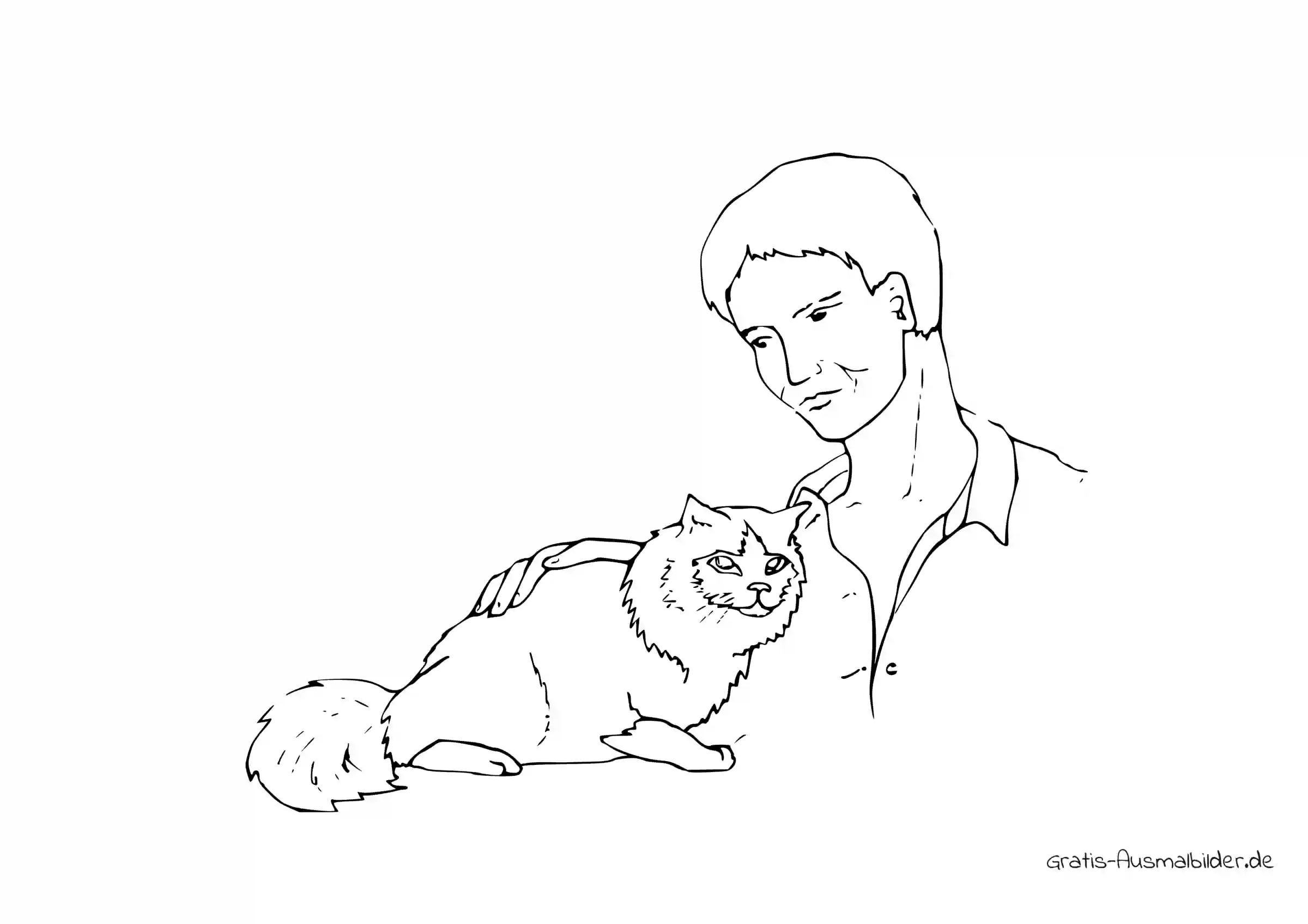 Ausmalbild Ein Mann streichelt eine Katze