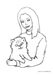 Ausmalbild Frau mit Katze im Arm