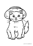 Ausmalbild Kätzchen mit Hut
