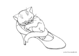 Ausmalbild Katze im Schuh