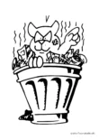 Ausmalbild Katze in Mülltonne