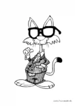 Ausmalbild Katze mit großer Brille