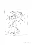 Ausmalbild Katze mit Regenschirm