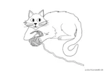 Ausmalbild Katze mit Wollknäül