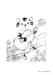 Ausmalbild Katze spielt Gitarre