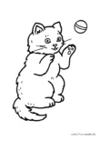 Ausmalbild Katze spielt mit Tennisball