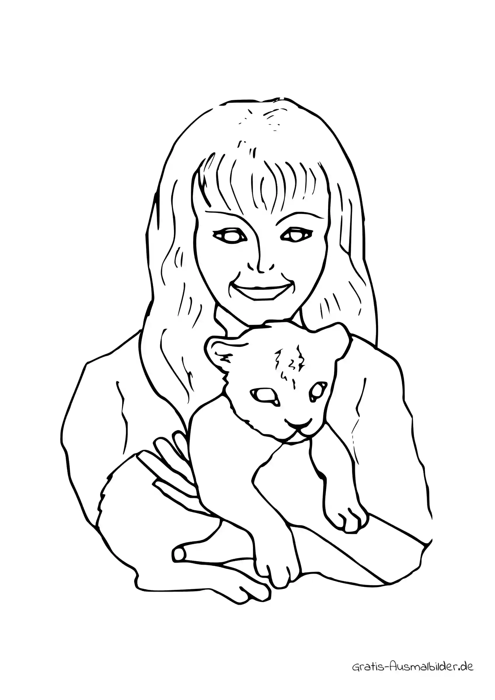 Ausmalbild Kind mit einer Katze