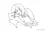 Ausmalbild Mädchen mit liegender Katze