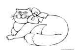 Ausmalbild Ruhende Katze mit Schleife