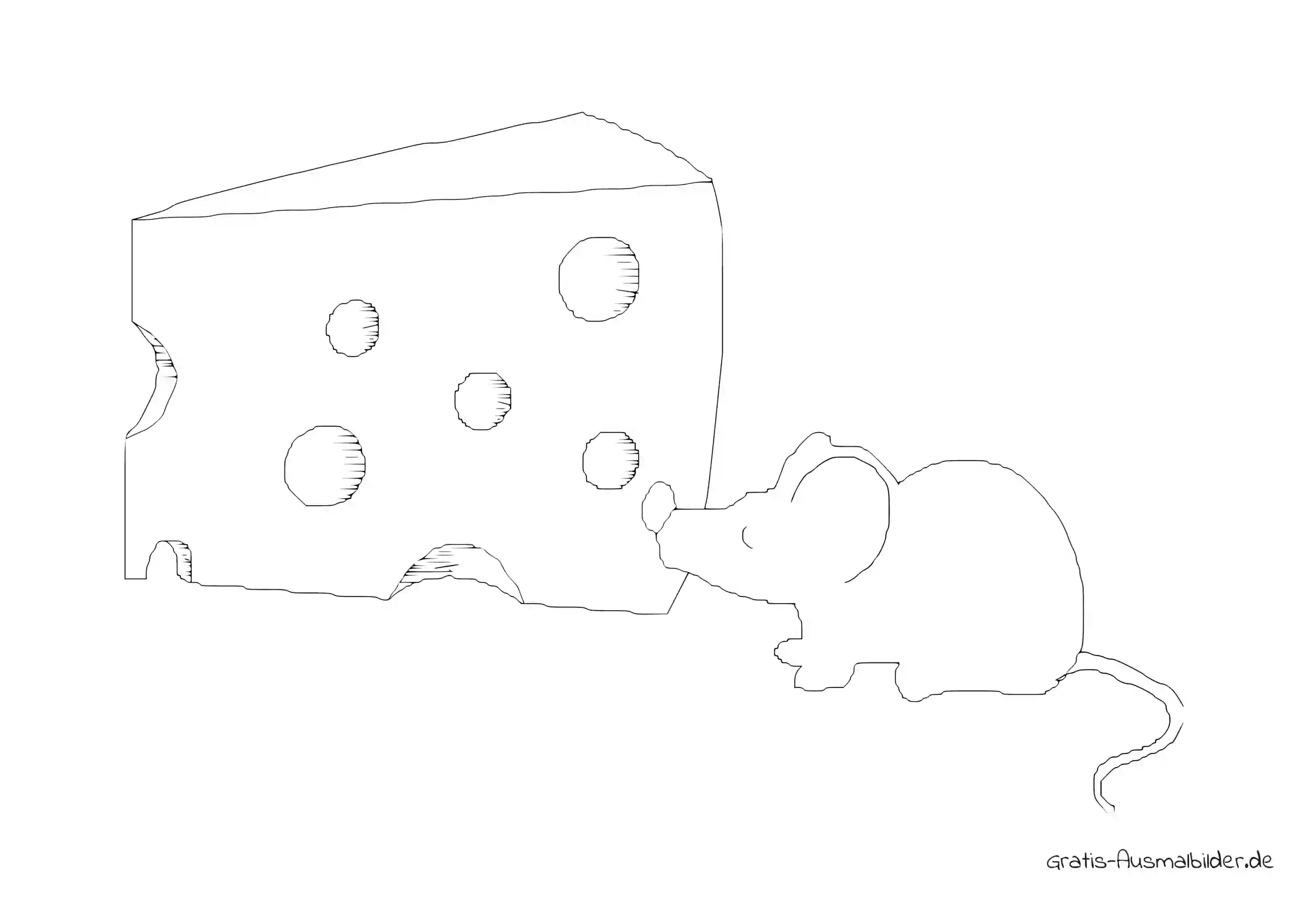 Ausmalbild Großes Stück Käse mit Maus
