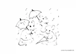 Ausmalbild Mäuse mit Schirmen