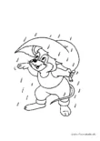 Ausmalbild Maus im Regen unterm Blatt