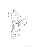 Ausmalbild Maus isst einen Käse