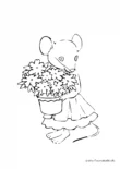 Ausmalbild Maus mit Blumen
