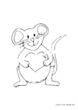 Ausmalbild Maus mit Herz